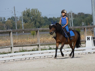 Photo d'une jeune cavalière qui passe les galops sur son poney au club hippique situé près de Strasbourg